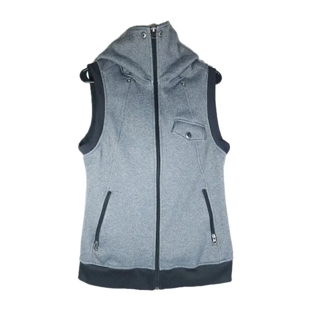 BURTON Women's DryRide Star Large Gray Black Hooded Full-Zip Snowboard Ski Vest